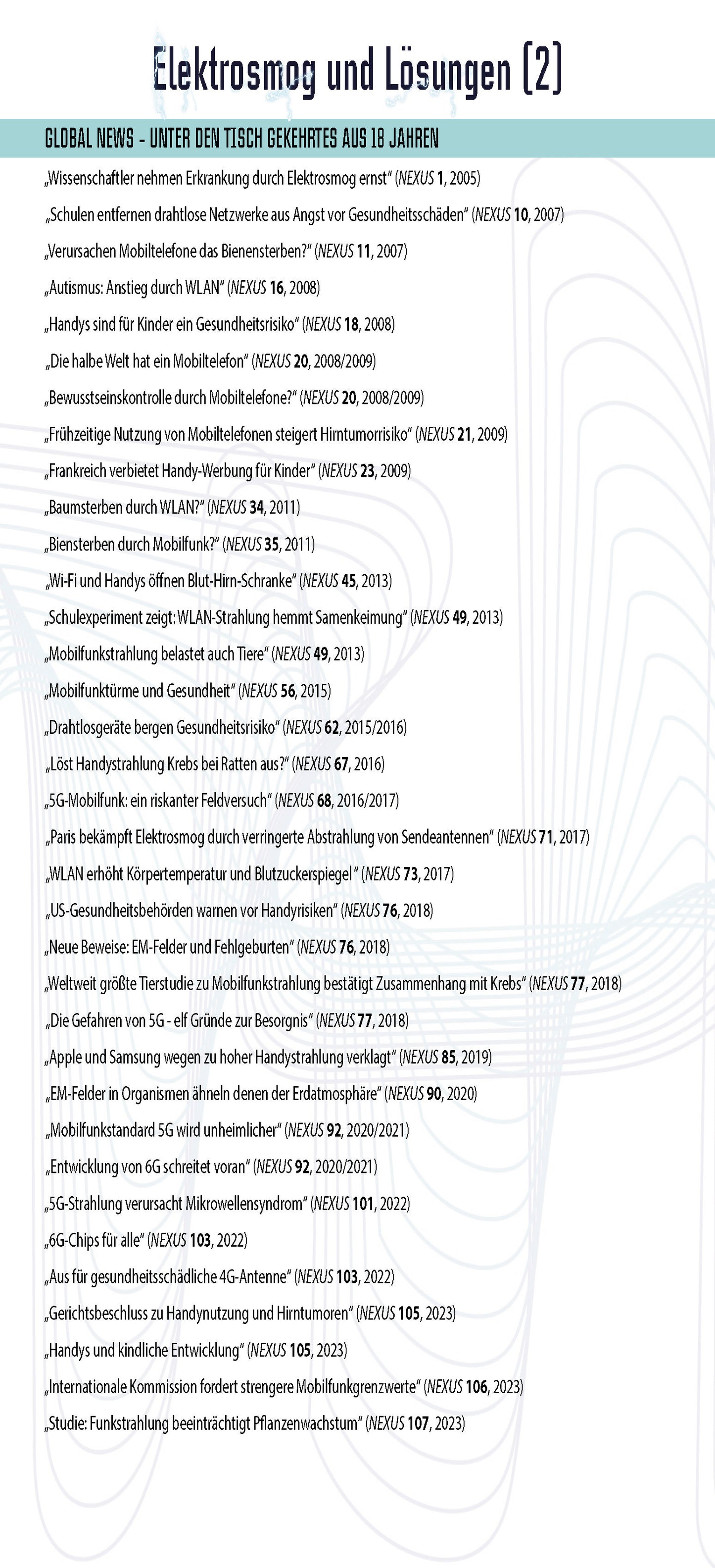 NEXUS-Dossier: Elektrosmog & Lösungen